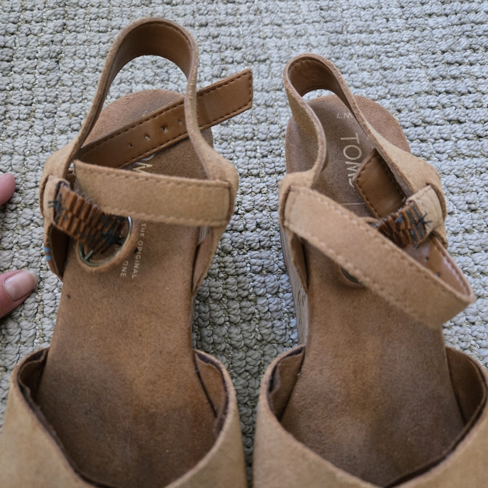 Toms Tan Suede Wedge Shoes with Cork Heel - Picture 9 of 12